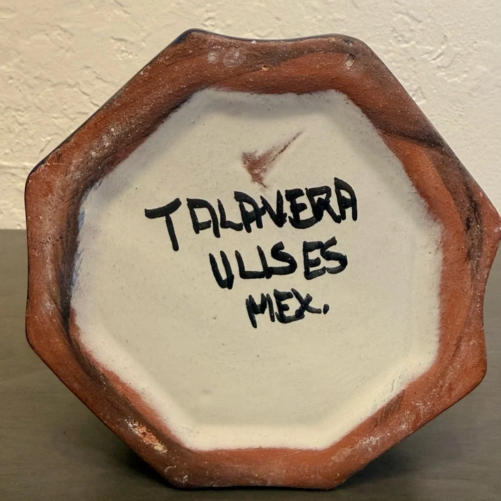 Vintage Talavera Mexican Pottery Toothbrush Holder Octagon Hand Painted Mexico